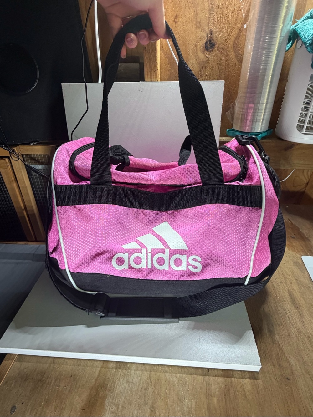 Adidas Defender Medium Pink Black Duffel Gym Travel Bag 24.75”